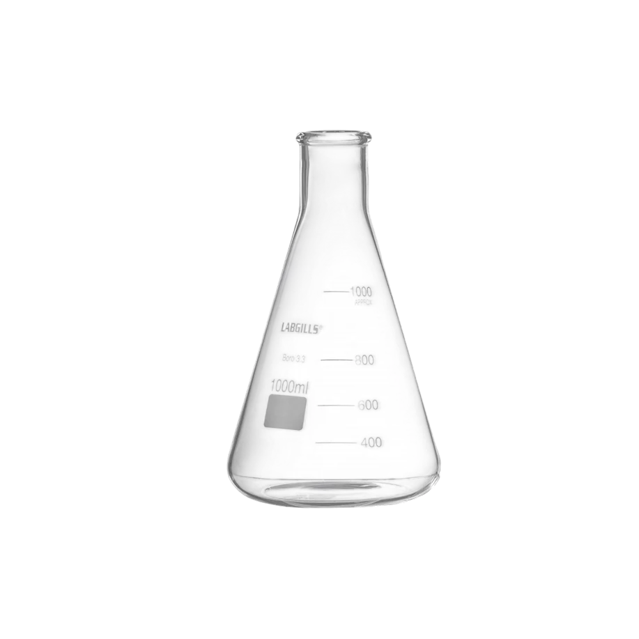 Matraz Erlenmeyer de Vidrio Borosilicato 3.3, Cuello Angosto 100 mL LABGILLS