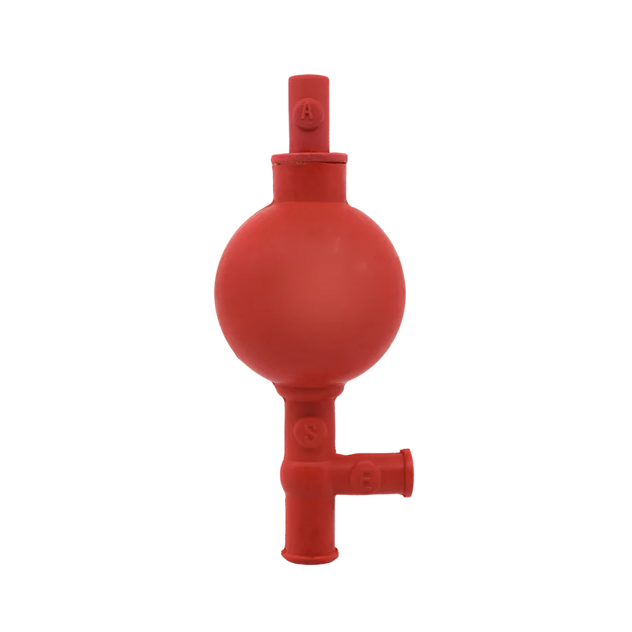 Pera Pipeteadora Universal de Goma Roja de 3 Vías – Hasta 100 mL Eisco